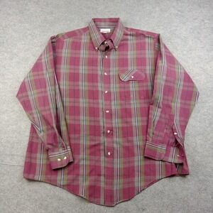 Montgomery Ward Shirt Mens‎ XL Red Plaid Vtg Button Down Long Sleeve Casual